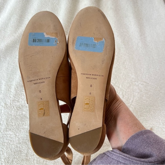 SIGERSON MORRIS DESIGNER SOFT SUEDE TAN ANKLE WRAP BALLET FLATS SIZE 8 NWT - Picture 6 of 11